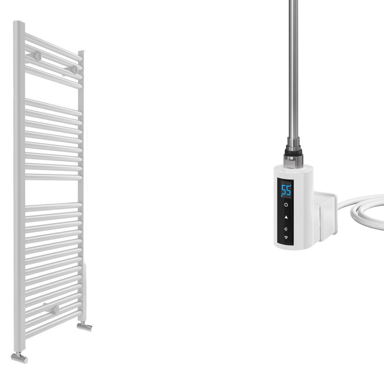 Roma - White Electric Towel Rail - H840mm x W650mm - Straight 600w Thermostatic WIFI