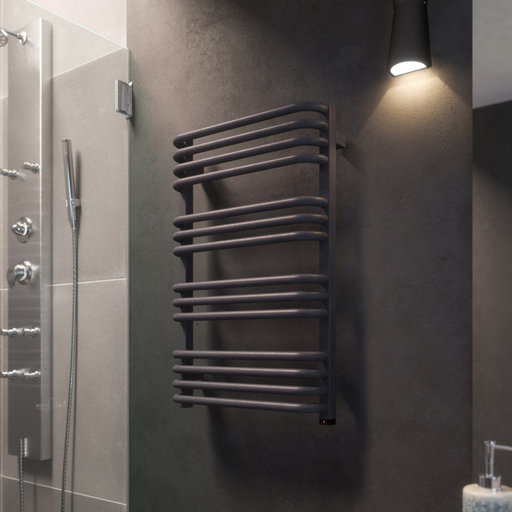 Alex One - Modern Grey Electric Towel Rail H760mm x W500mm 400w Thermostatic