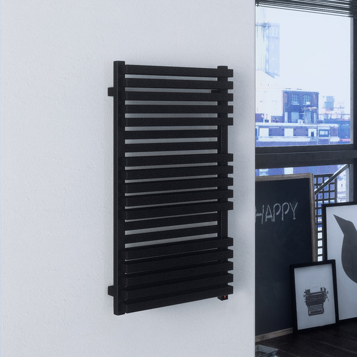 Quadrus - Black Electric Towel Rail H870mm x W450mm 600w Thermostatic