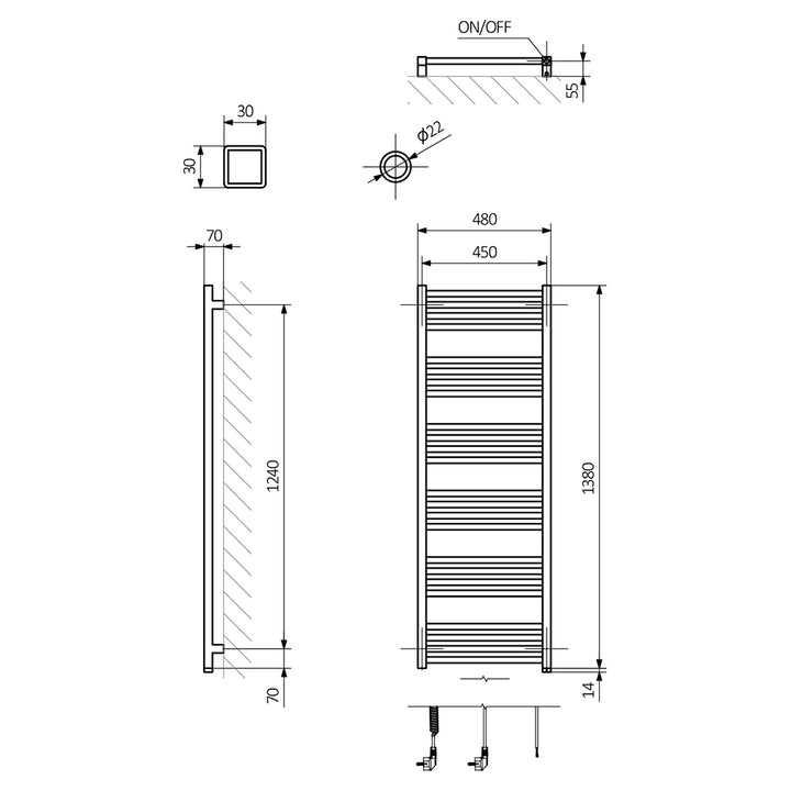 Fiona One - Sparkling Gravel Electric Towel Rail H1380mm x W480mm 600w Thermostatic