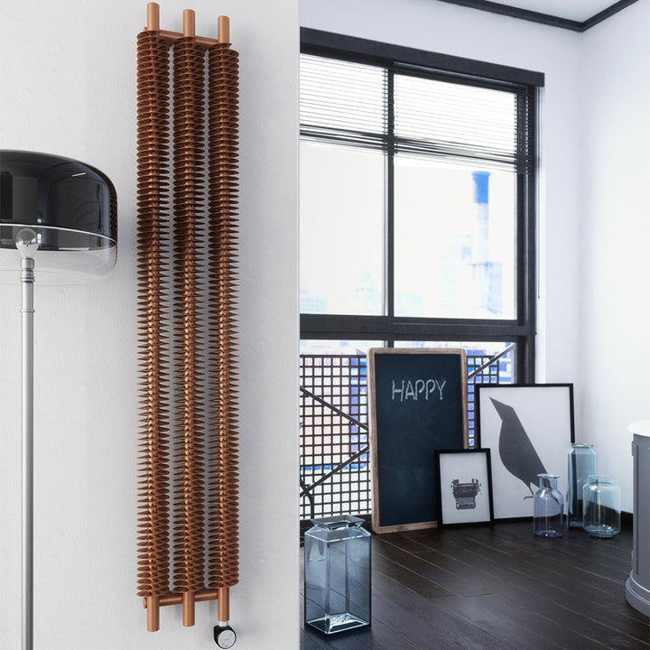 Ribbon - Copper Vertical Electric Radiator H1800mm x W290mm 600w Thermostatic
