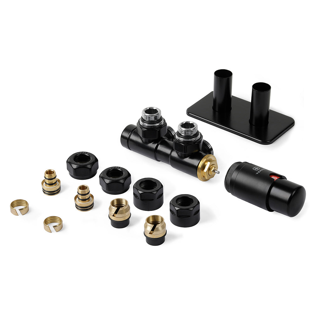 Terma Hex - Black Right Side Thermostatic Valve Angled 15mm