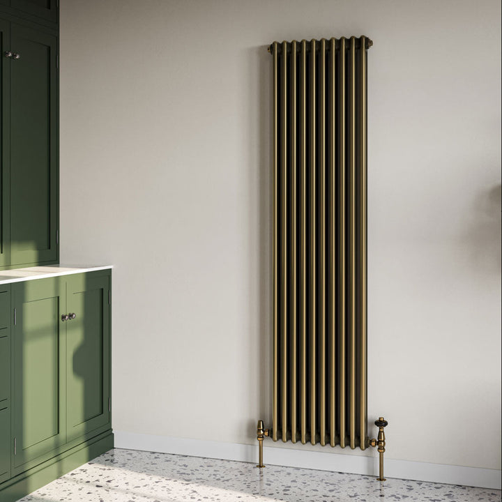 Alpha - Antique Brass Vertical Column Radiator H1800mm x W460mm 2 Column - Feet Included