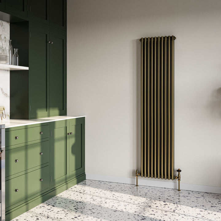 Alpha - Antique Brass Vertical Column Radiator H1800mm x W460mm 2 Column - Feet Included