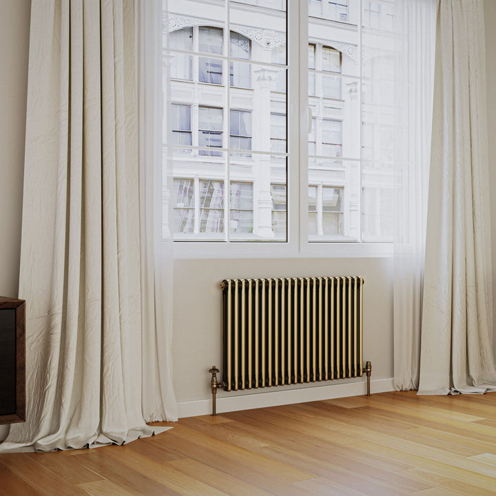 Alpha - Antique Brass Column Radiator H600mm x W988mm 2 Column - Feet Included
