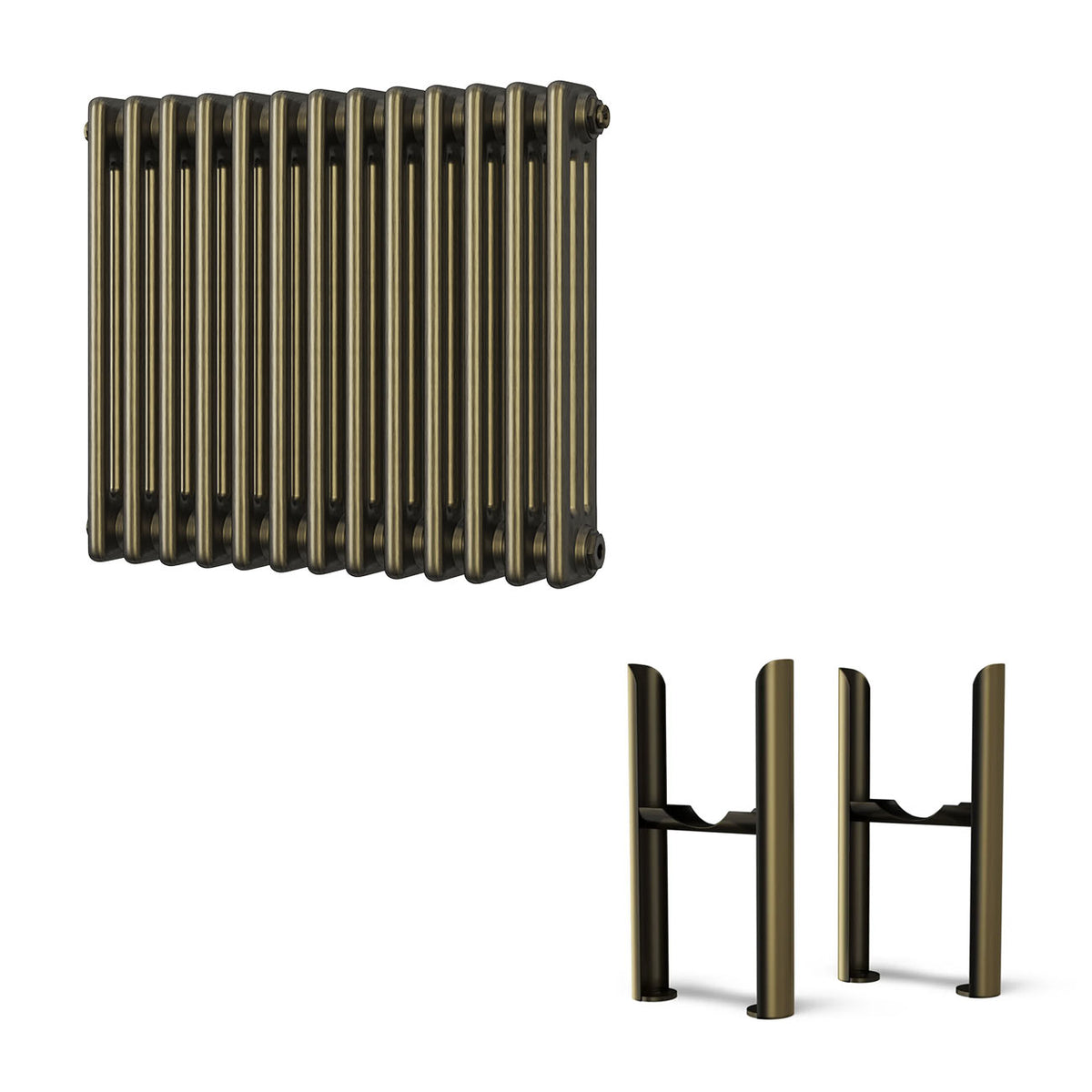 Alpha - Antique Brass Column Radiator H500mm x W599mm 3 Column - Feet Included