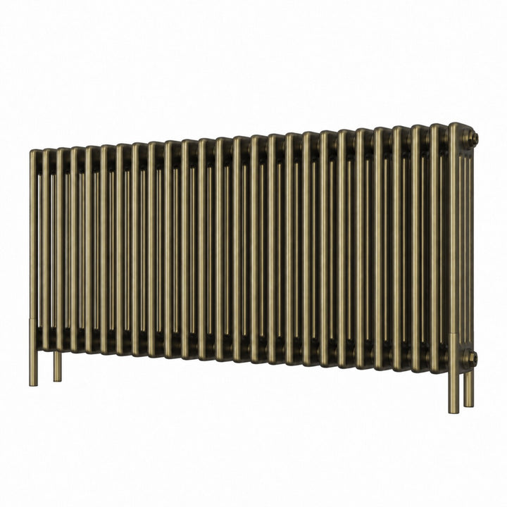 Alpha - Antique Brass Column Radiator H600mm x W1164mm 4 Column - Feet Included