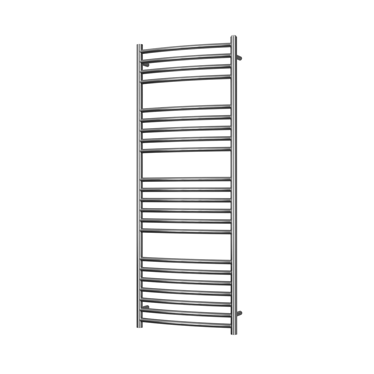 Aston stainless steel heated towel rail, 1400mm x 500mm curved bathroom radiator
