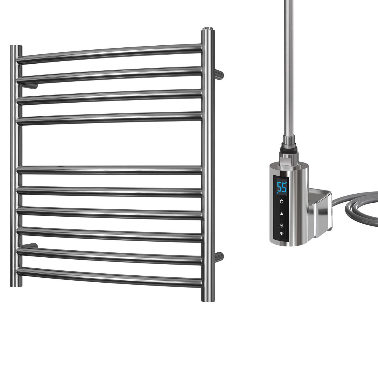 Aston - Stainless Steel Electric Towel Rail H600mm x W500mm Curved 300w Thermostatic WIFI