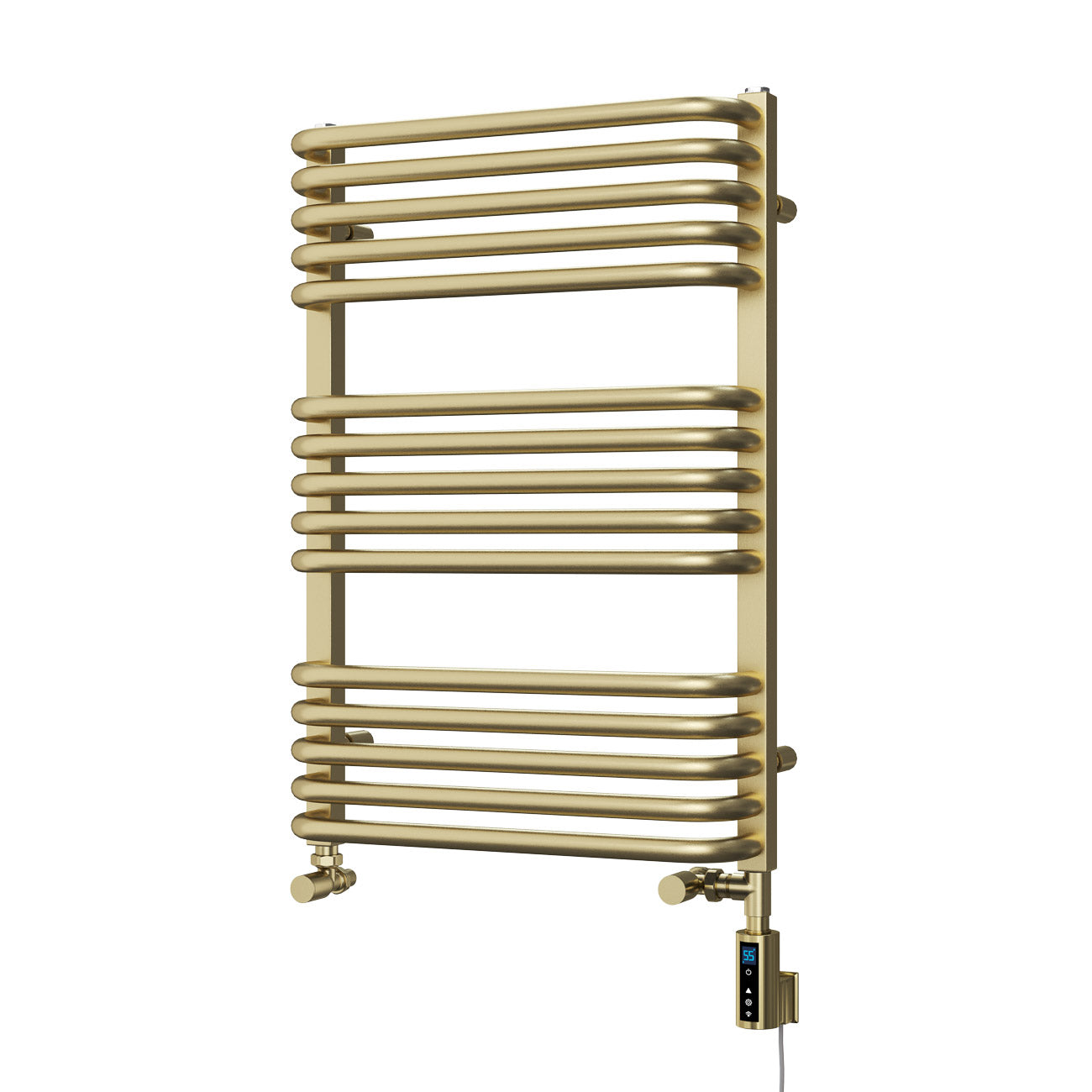 Crossmoor - Brushed Brass Dual Fuel Towel Rail H736mm x W500mm Thermostatic WIFI