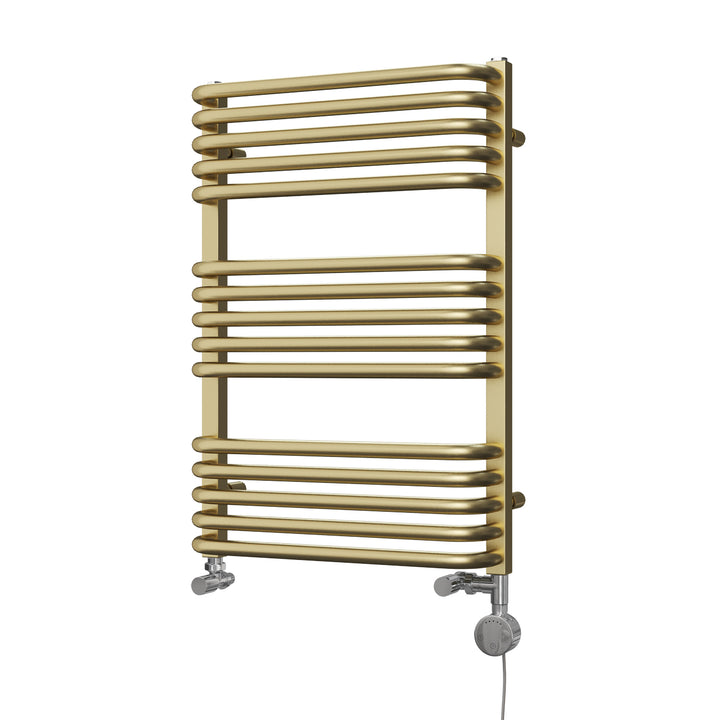Crossmoor - Brushed Brass Dual Fuel Towel Rail H736mm x W500mm Thermostatic