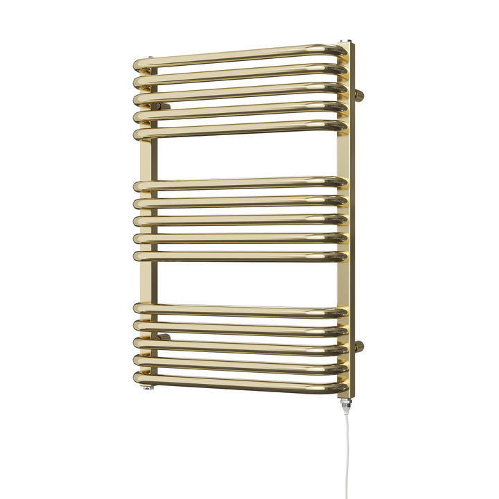 Crossmoor Polished Gold Electric Towel Rail 736mm x 500mm – 400w Standard Heated Bathroom Rail