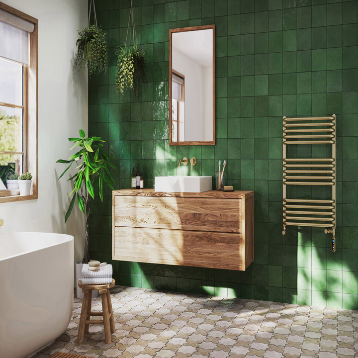 Crossmoor - Polished Brass Dual Fuel Towel Rail H736mm x W500mm Thermostatic WIFI