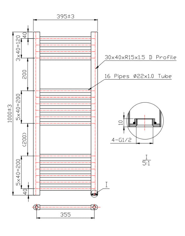 Dalby - Chrome Heated Towel Rail - H1000mm x W400mm - Curved
