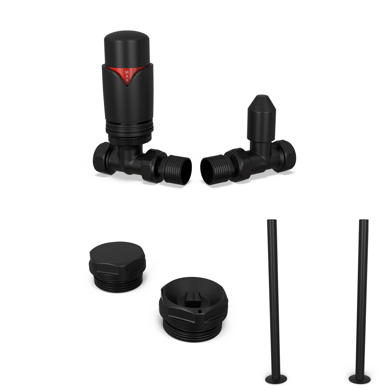 Derry Bold - Black Thermostatic Radiator Valve & Installation Kit Straight 15mm