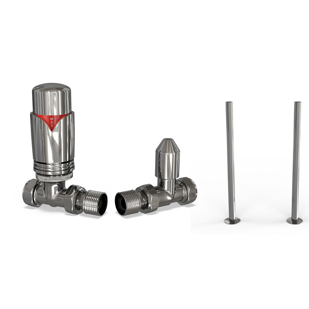 Derry Bold - Thermostatic Radiator Valve & Installation Kit - Chrome Straight 15mm