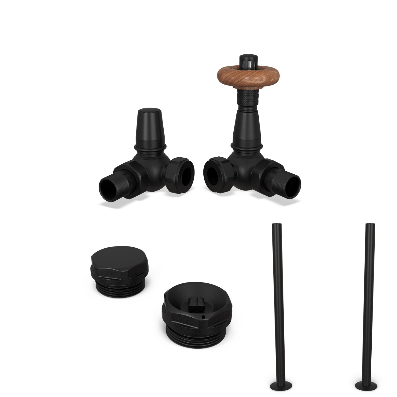 Derry Traditional - Thermostatic Radiator Valve & Accessory Kit - Black Corner 15mm