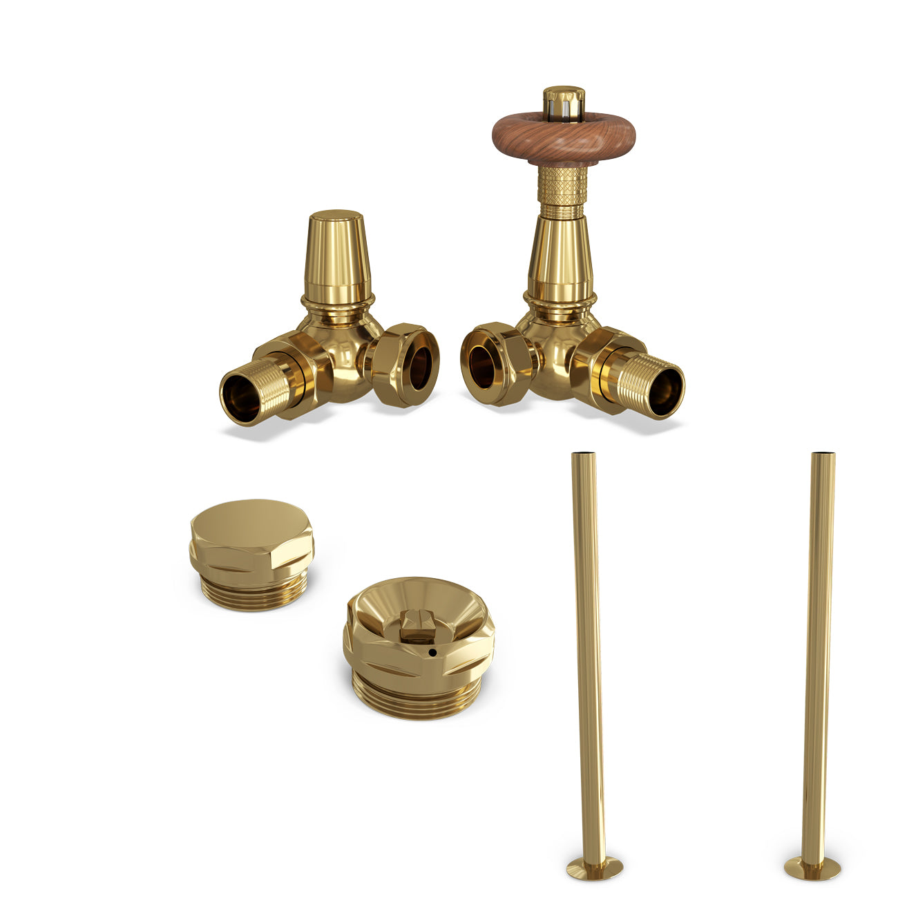 Derry Traditional - Thermostatic Radiator Valve & Accessory Kit - Polished Brass Corner 15mm
