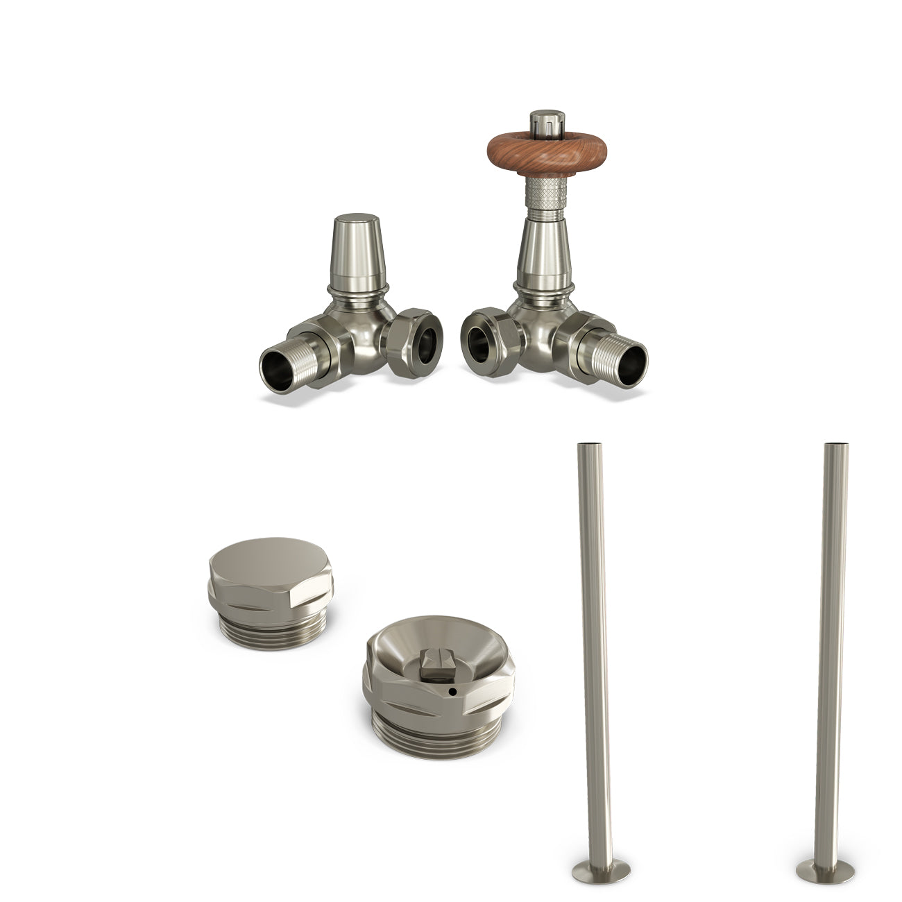Derry Traditional - Thermostatic Radiator Valve & Accessory Kit - Silver Nickel Corner 15mm