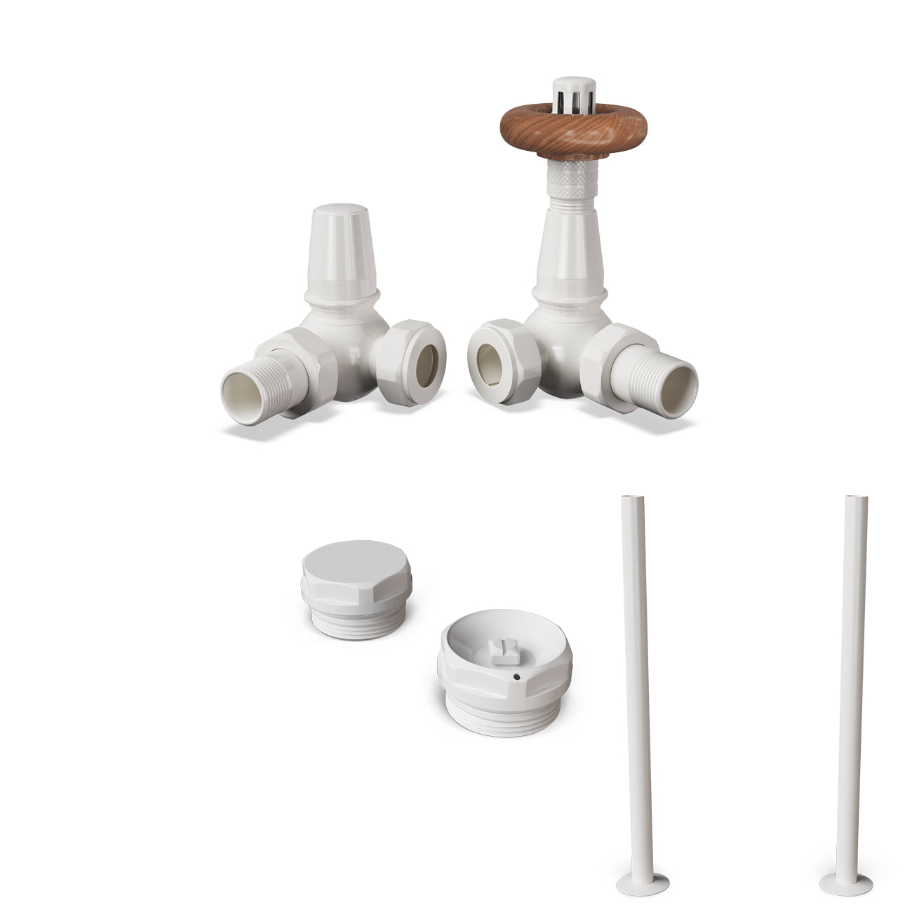Derry Traditional - Thermostatic Radiator Valve & Accessory Kit - White Corner 15mm