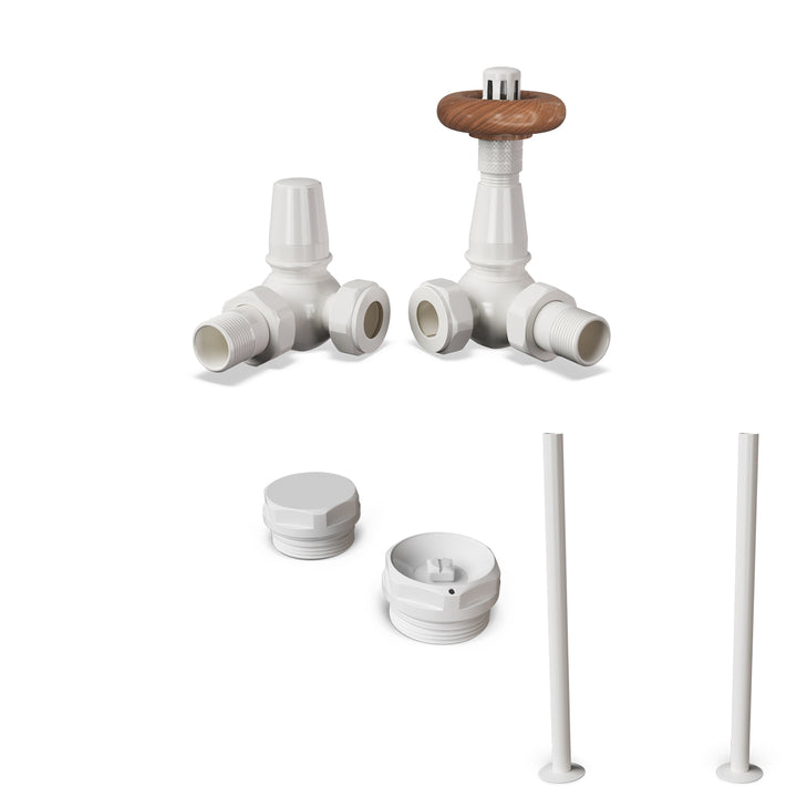 Derry Traditional - Thermostatic Radiator Valve & Accessory Kit - White Corner 15mm