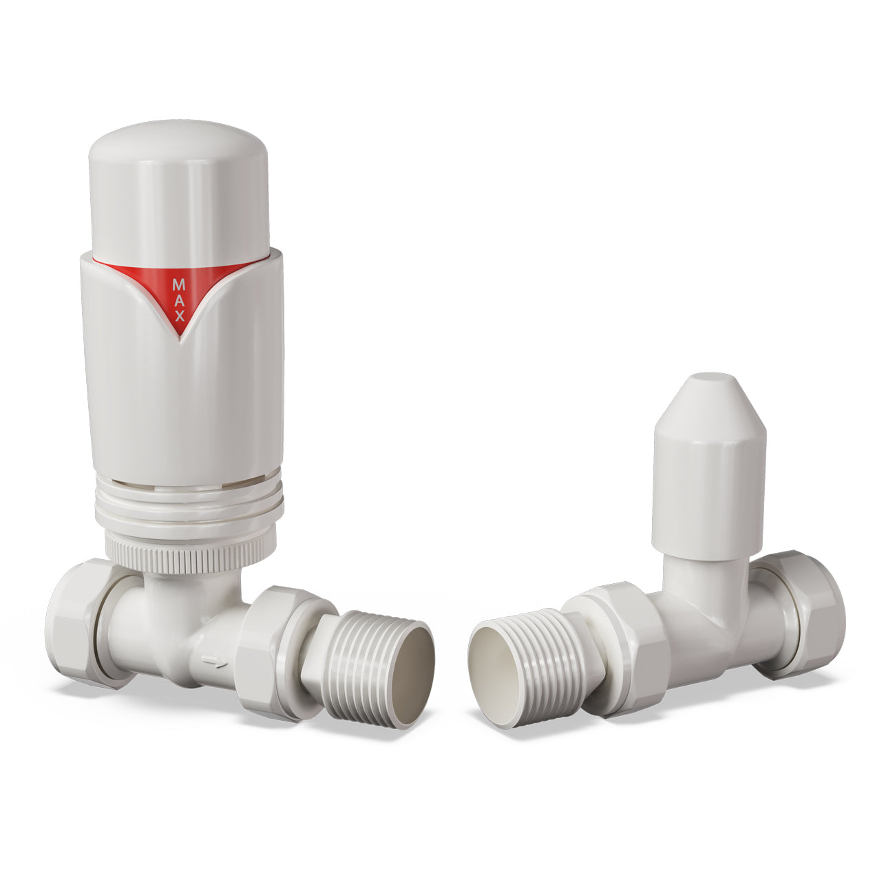 Derry Bold - White Thermostatic Radiator Valve & Lockshield Straight 15mm