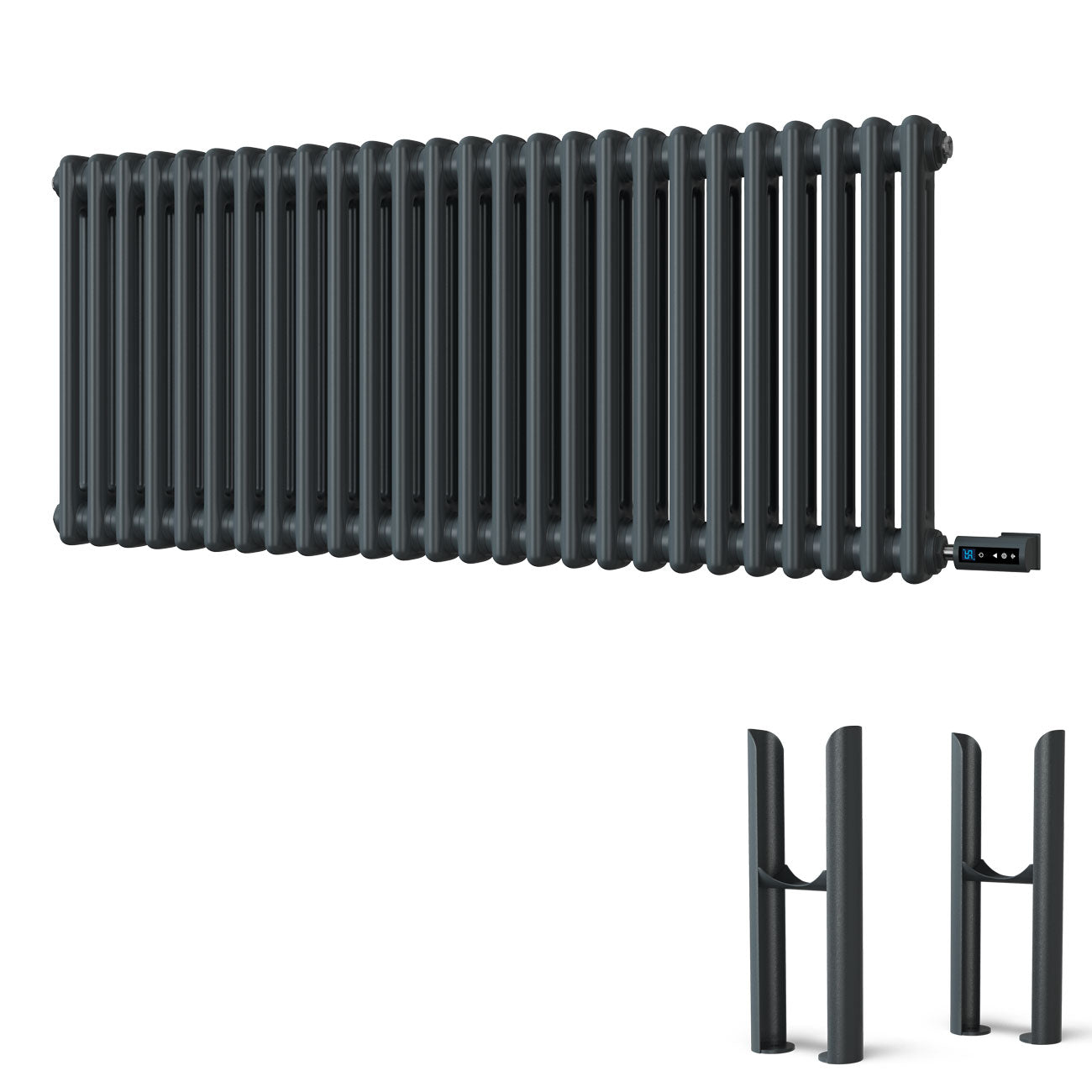 Alpha - Anthracite Column Electric Radiator H500mm x W1164mm 2 Column 1500w Thermostatic WIFI - Feet Included