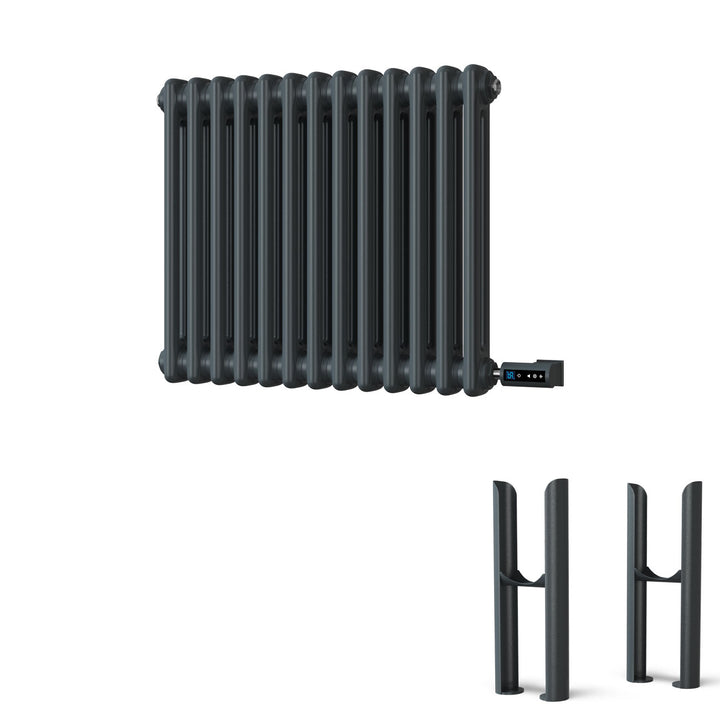 Alpha - Anthracite Column Electric Radiator H500mm x W592mm 2 Column 300w Thermostatic WIFI - Feet Included