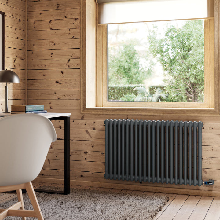 Alpha - Anthracite Column Electric Radiator H600mm x W988mm 2 Column 900w Thermostatic WIFI - Feet Included
