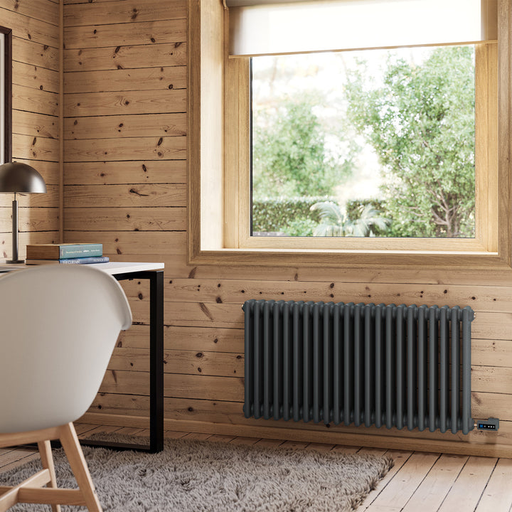 Alpha - Anthracite Column Electric Radiator H500mm x W599mm 3 Column 600w Thermostatic WIFI - Feet Included