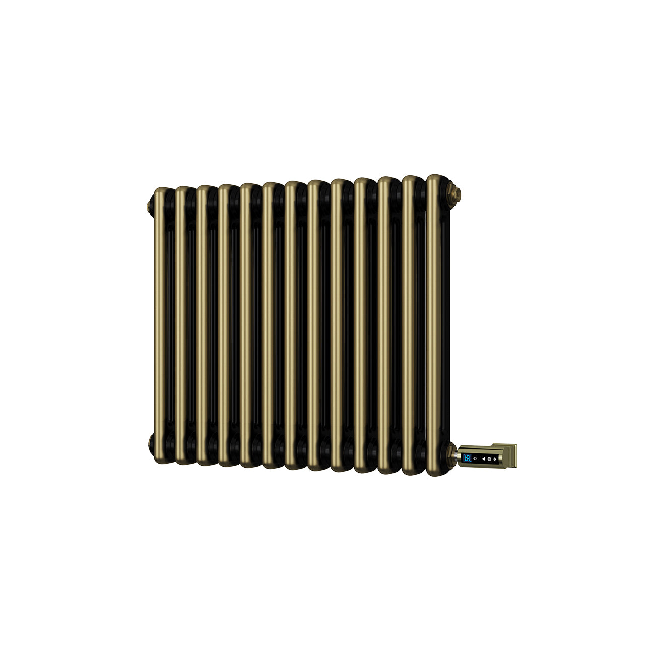 Alpha - Antique Brass Column Electric Radiator H500mm x W592mm 2 Column 300w Thermostatic WIFI