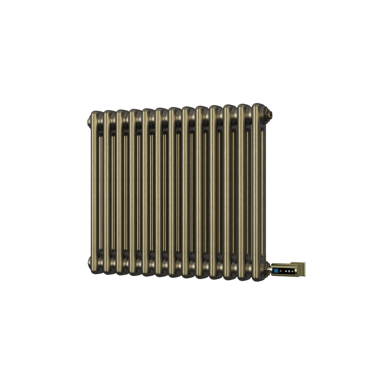 Alpha - Antique Brass Column Electric Radiator H500mm x W592mm 2 Column 300w Thermostatic WIFI