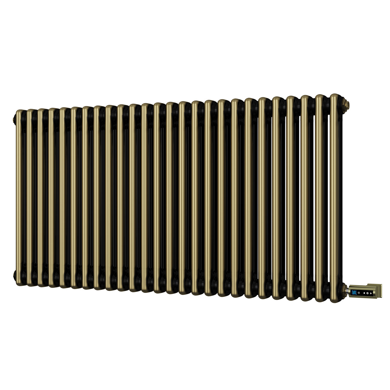 Alpha - Antique Brass Column Electric Radiator H600mm x W1164mm 2 Column 1200w Thermostatic WIFI