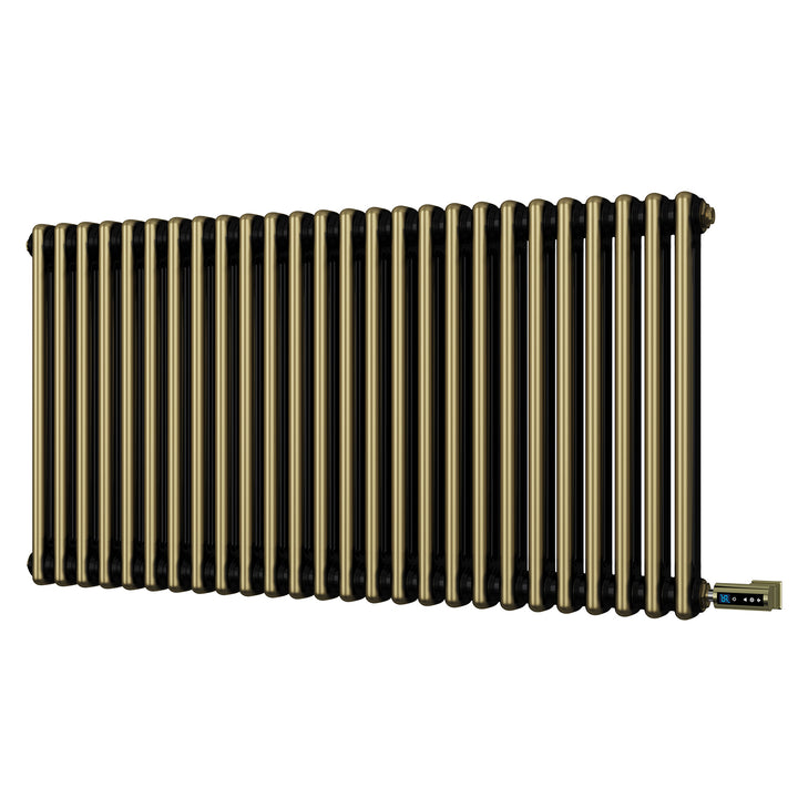 Alpha - Antique Brass Column Electric Radiator H600mm x W1164mm 2 Column 1200w Thermostatic WIFI
