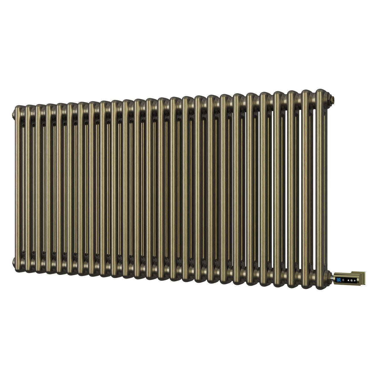 Alpha - Antique Brass Column Electric Radiator H600mm x W1164mm 2 Column 1200w Thermostatic WIFI