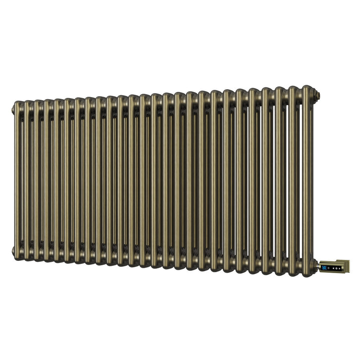 Alpha - Antique Brass Column Electric Radiator H600mm x W1164mm 2 Column 1200w Thermostatic WIFI