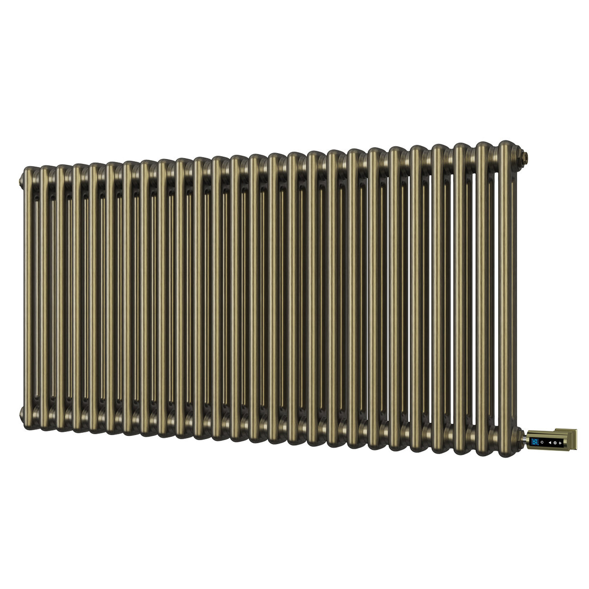 Alpha - Antique Brass Column Electric Radiator H600mm x W1164mm 2 Column 1200w Thermostatic WIFI