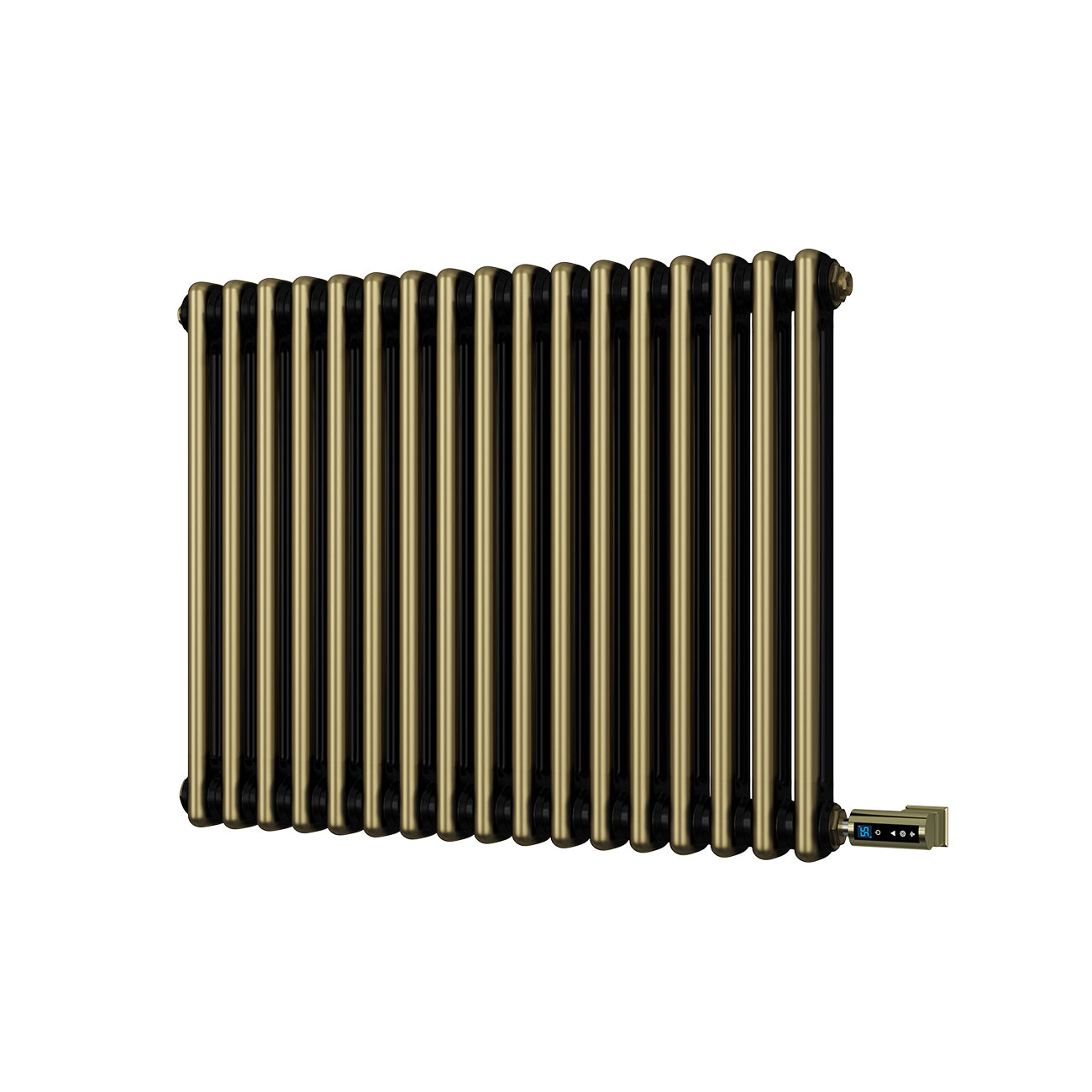 Alpha - Antique Brass Column Electric Radiator H600mm x W768mm 2 Column 700w Thermostatic WIFI