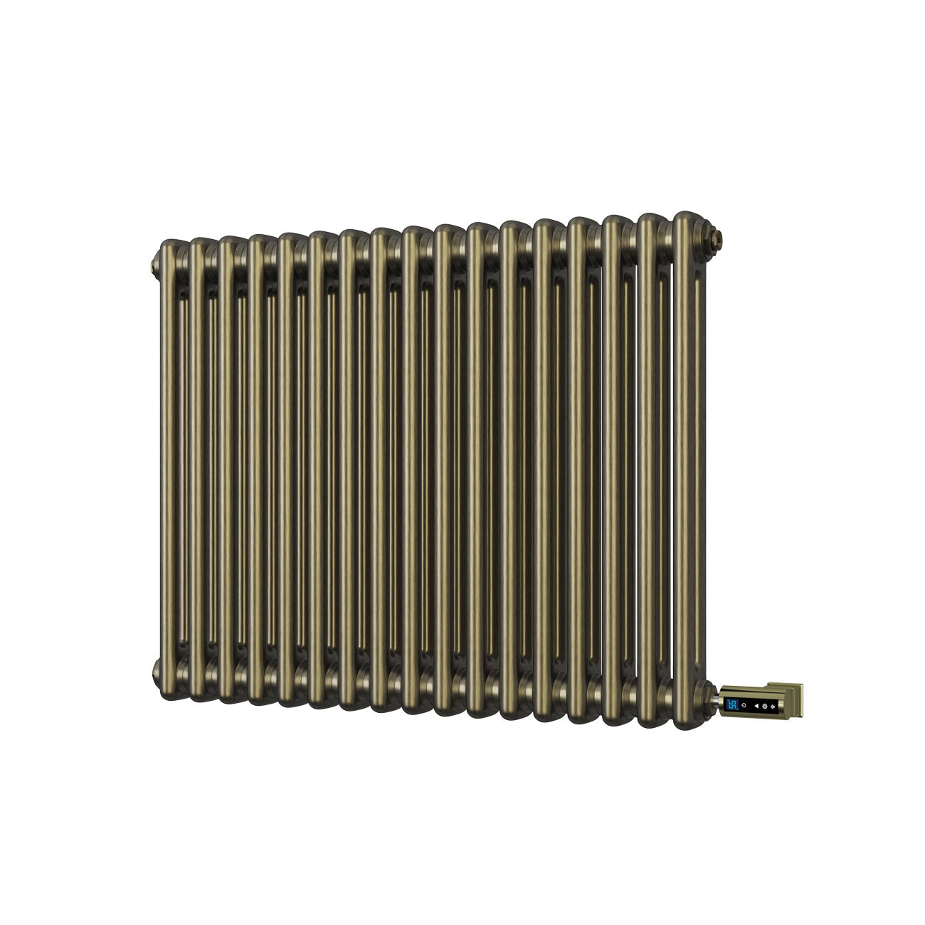 Alpha - Antique Brass Column Electric Radiator H600mm x W768mm 2 Column 700w Thermostatic WIFI