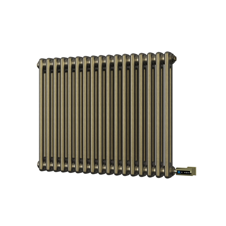 Alpha - Antique Brass Column Electric Radiator H600mm x W768mm 2 Column 700w Thermostatic WIFI