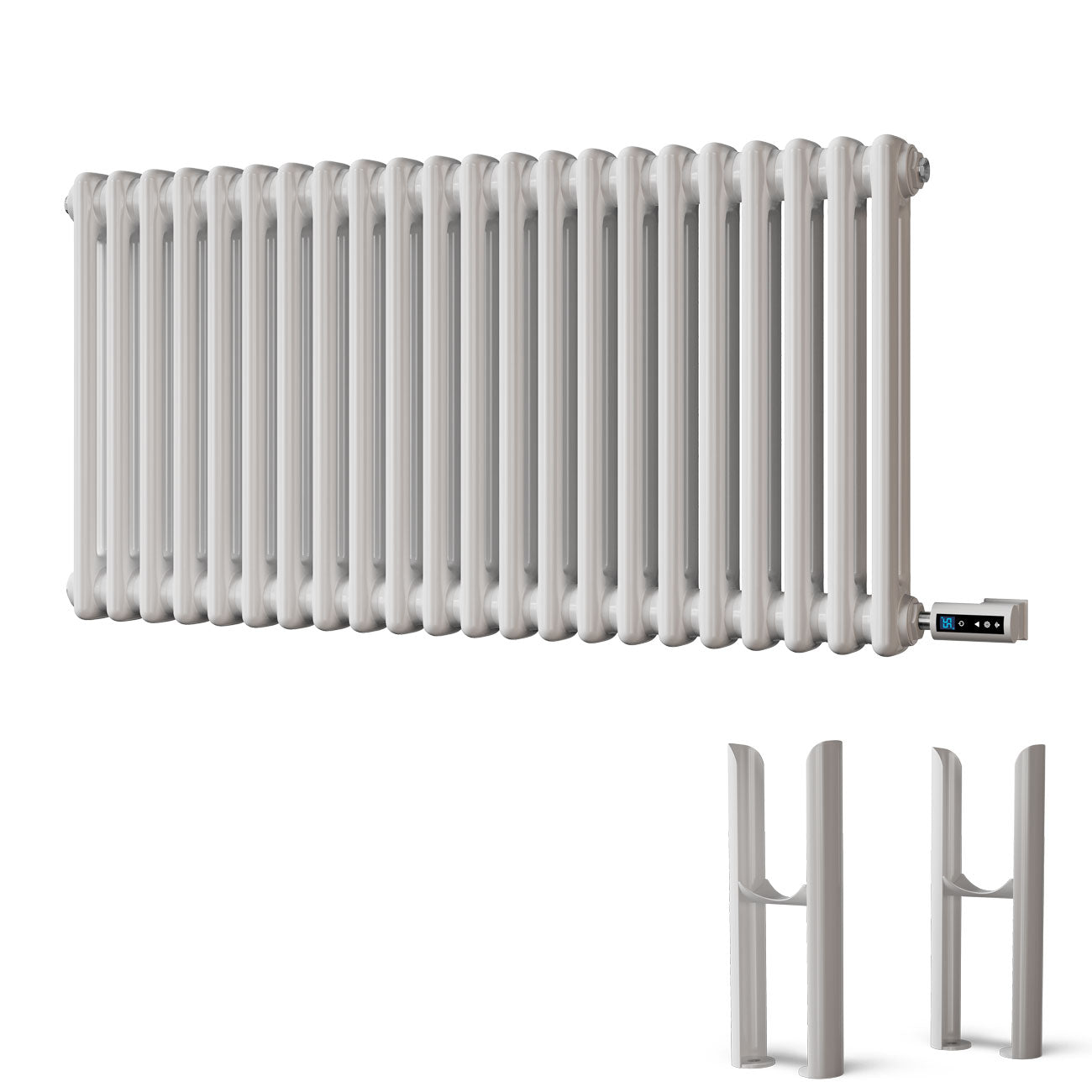 Alpha - White Column Electric Radiator H500mm x W988mm 2 Column 900w Thermostatic WIFI - Feet Included