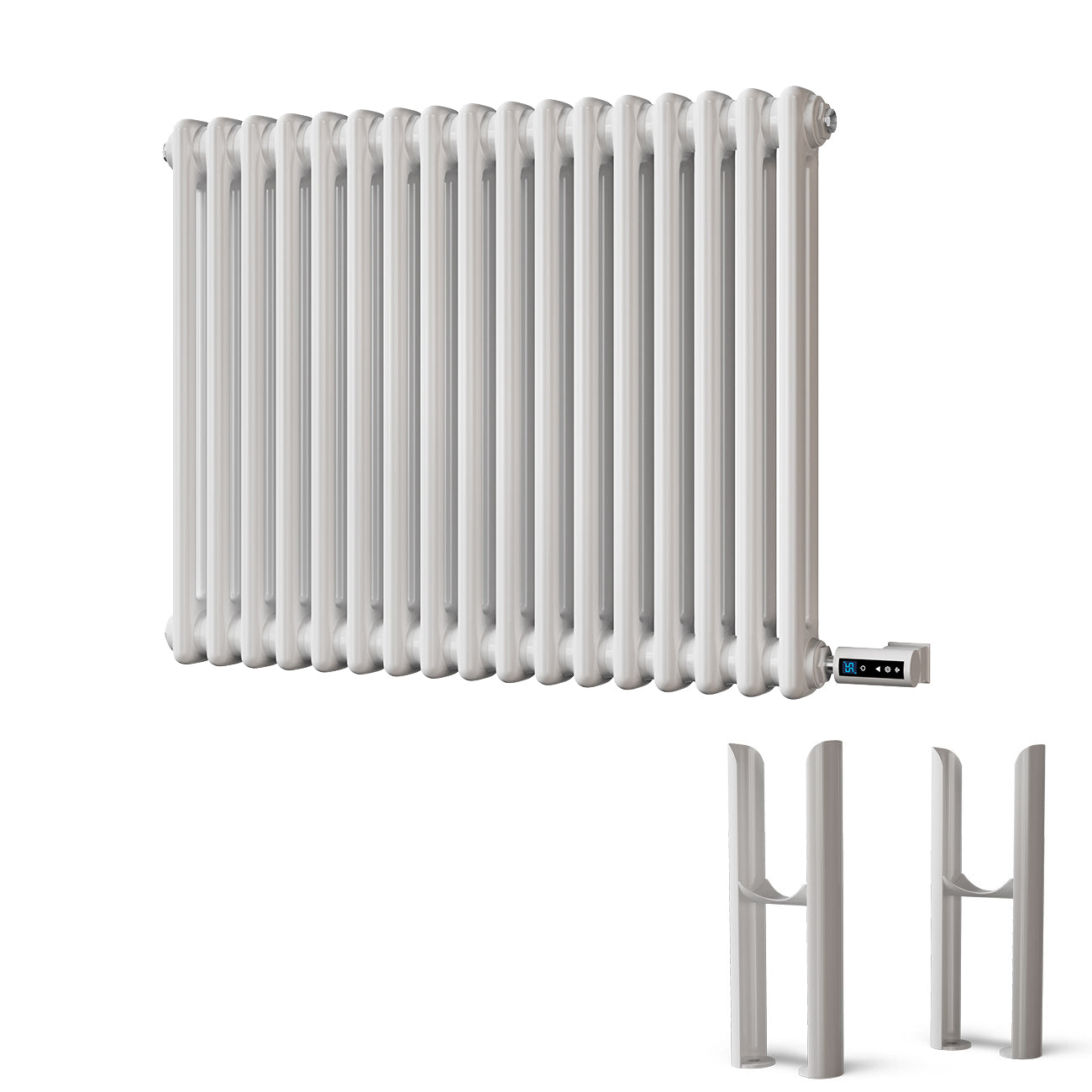 Alpha - White Column Electric Radiator H600mm x W768mm 2 Column 700w Thermostatic WIFI - Feet Included