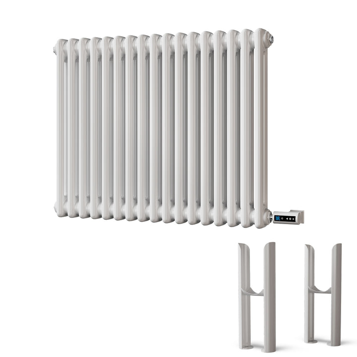 Alpha - White Column Electric Radiator H600mm x W768mm 2 Column 700w Thermostatic WIFI - Feet Included