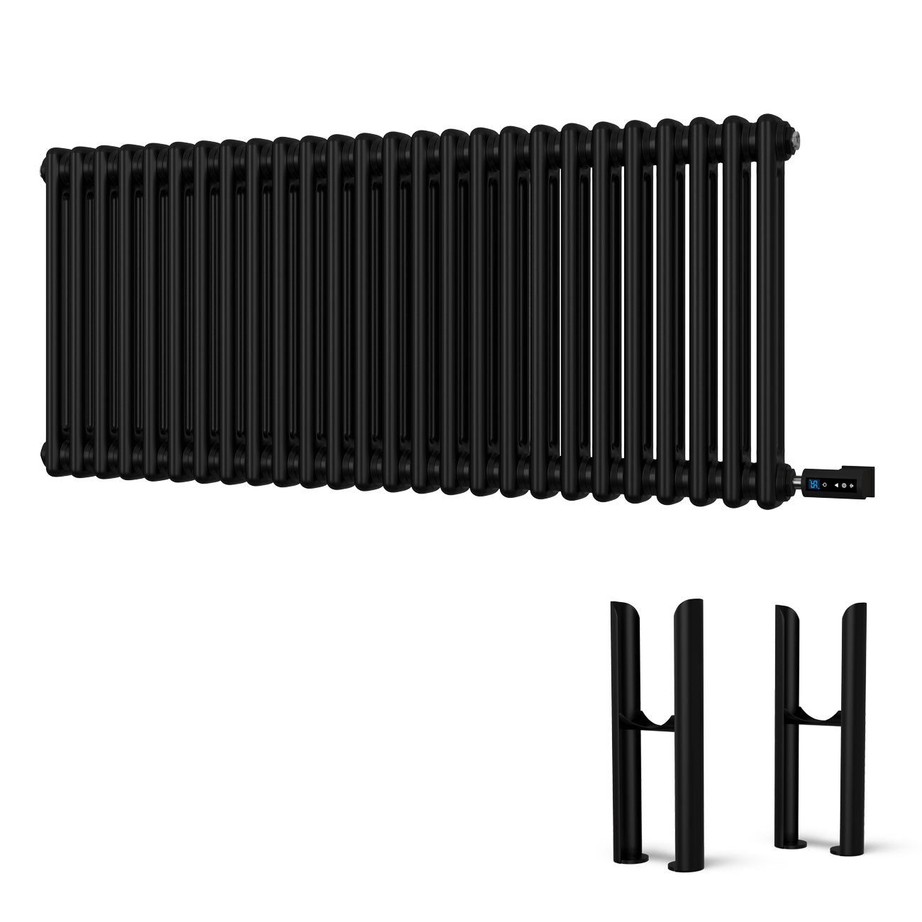 Alpha - Black Column Electric Radiator H500mm x W1164mm 2 Column 1500w Thermostatic WIFI - Feet Included