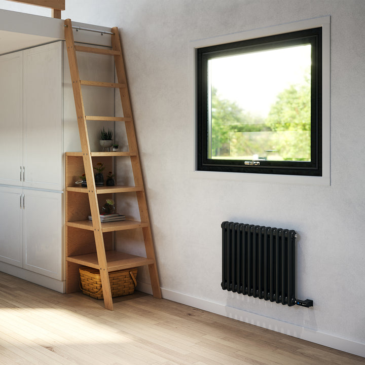 Alpha - Black Column Electric Radiator H500mm x W592mm 2 Column 300w Thermostatic WIFI