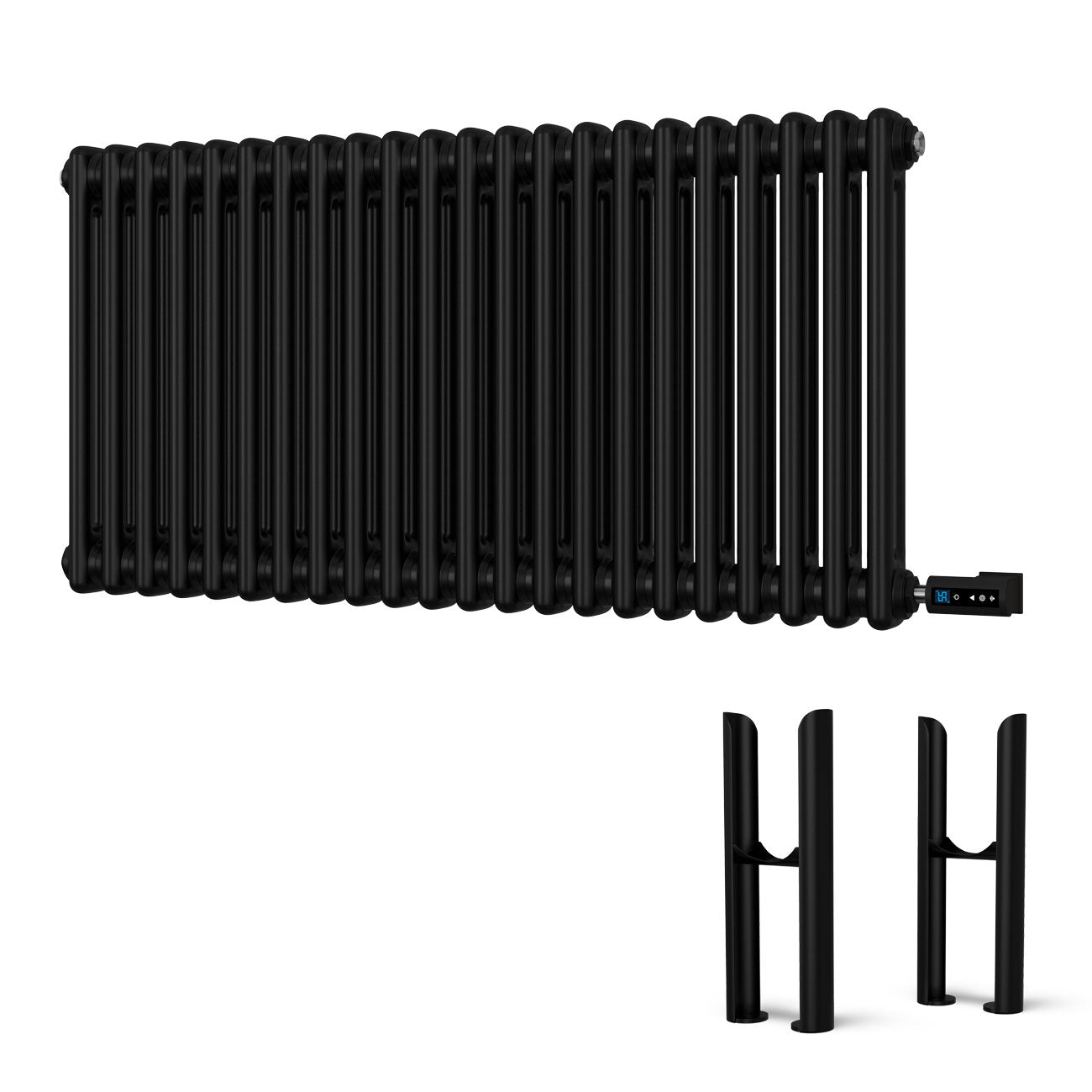 Alpha - Black Column Electric Radiator H500mm x W988mm 2 Column 900w Thermostatic WIFI - Feet Included