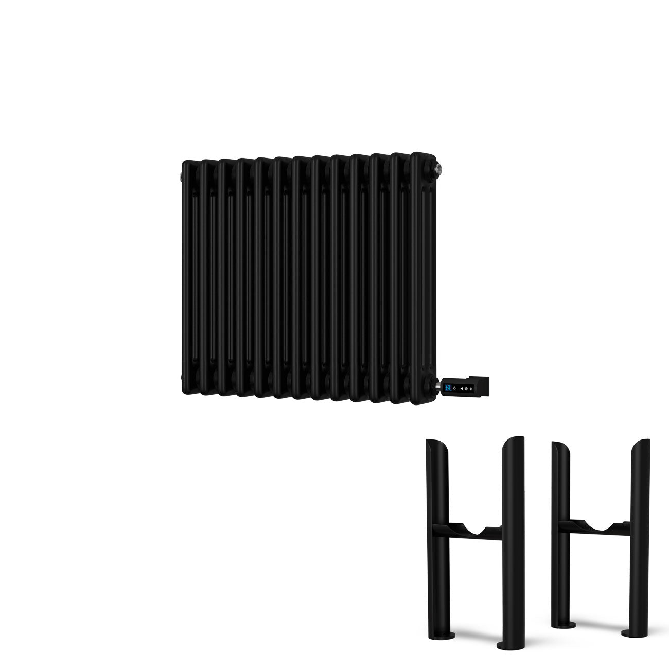 Alpha - Black Column Electric Radiator H500mm x W599mm 3 Column 600w Thermostatic WIFI- Feet Included