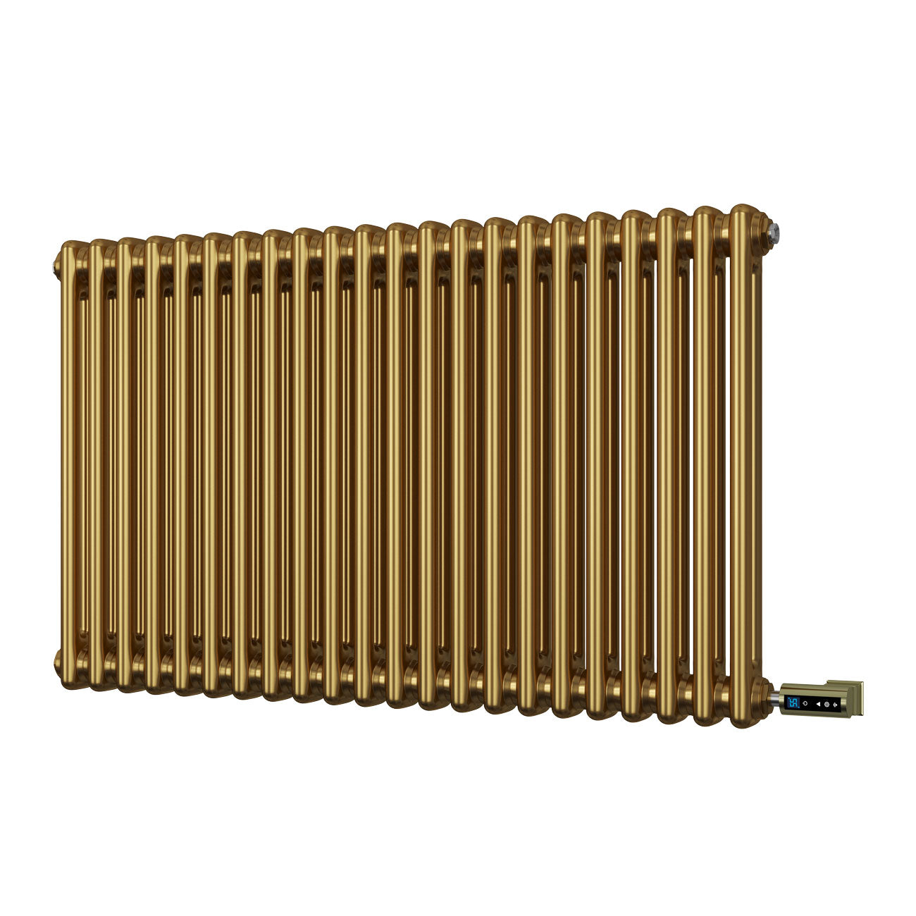 Alpha - Brushed Brass Column Electric Radiator H600mm x W988mm 2 Column 900w Thermostatic WIFI