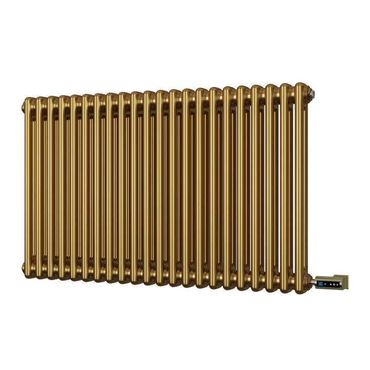 Alpha - Brushed Brass Column Electric Radiator H600mm x W988mm 2 Column 900w Thermostatic WIFI