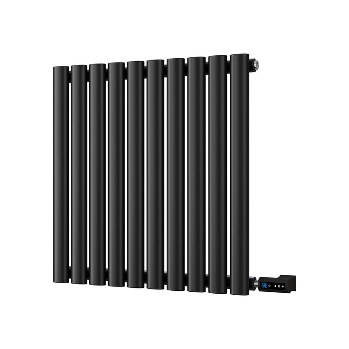 Omeara - Black Horizontal Electric Radiator H600mm x W580mm Single Panel 300w Thermostatic WIFI - Feet Included